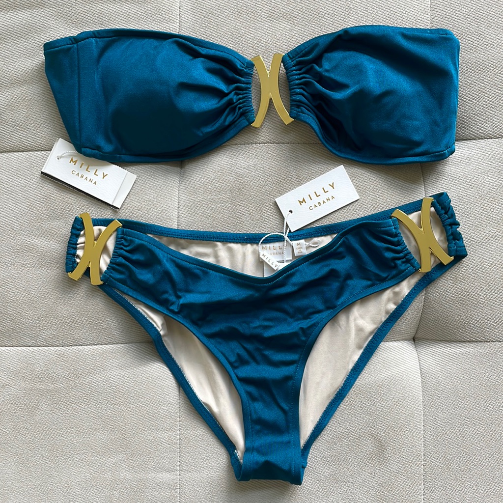 Nwt Milly Cabana Womens Cabana Elba Bandeau Bikini Top & Bottom Color Seagreen M